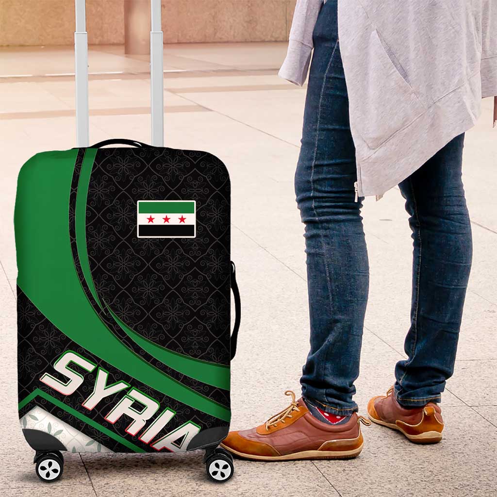 Syria Revolution Emblem Luggage Cover with Traditional Pattern and Curved Green Black Design TS04