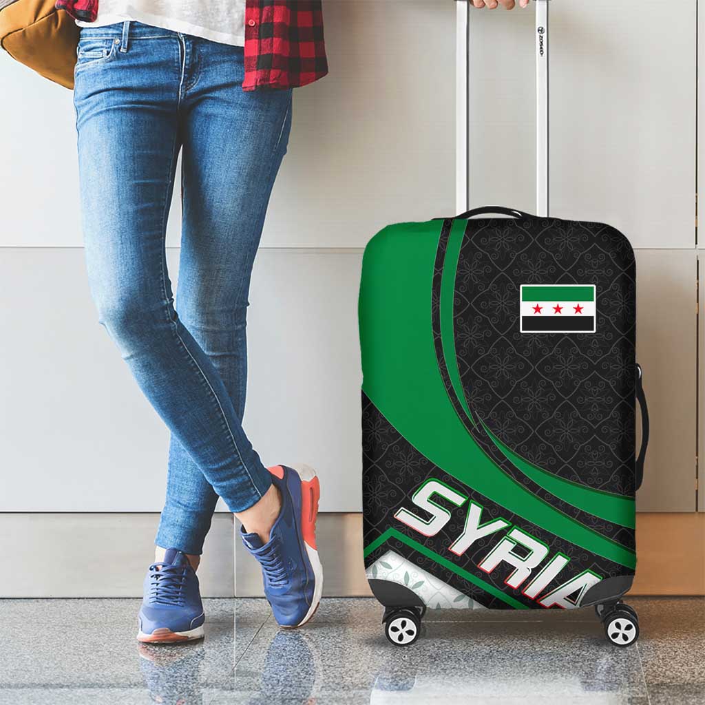 Syria Revolution Emblem Luggage Cover with Traditional Pattern and Curved Green Black Design TS04