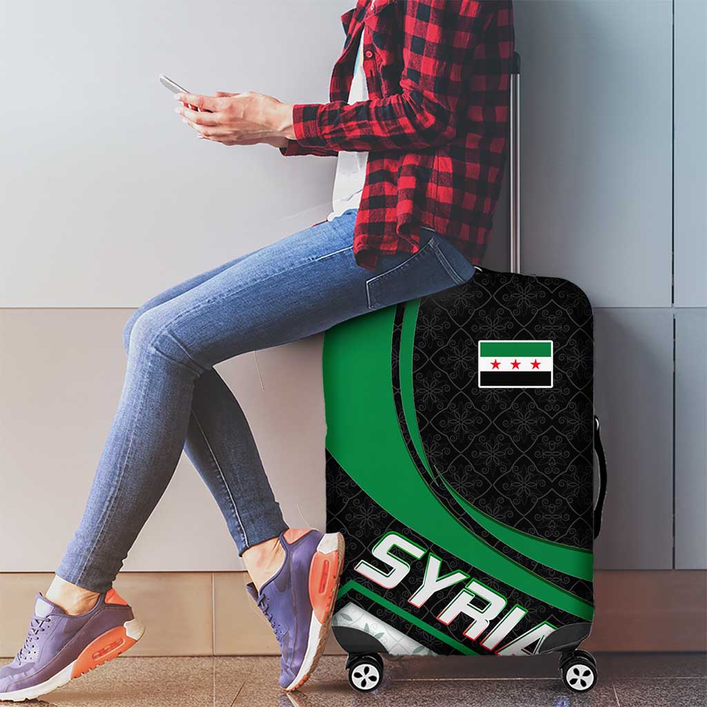 Syria Revolution Emblem Luggage Cover with Traditional Pattern and Curved Green Black Design TS04