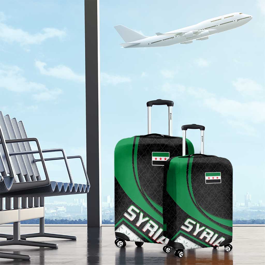 Syria Revolution Emblem Luggage Cover with Traditional Pattern and Curved Green Black Design TS04