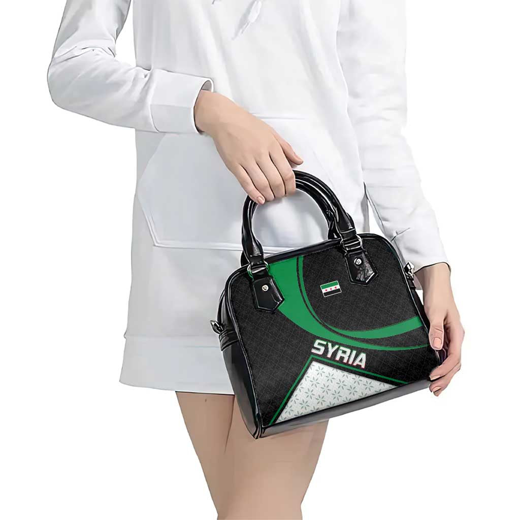 Syria Revolution Emblem Shoulder Handbag with Traditional Pattern and Curved Green Black Design TS04