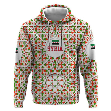 Syria Geometric Pattern Hoodie with Traditional Arab Tile Motif and Flag Emblem TS04