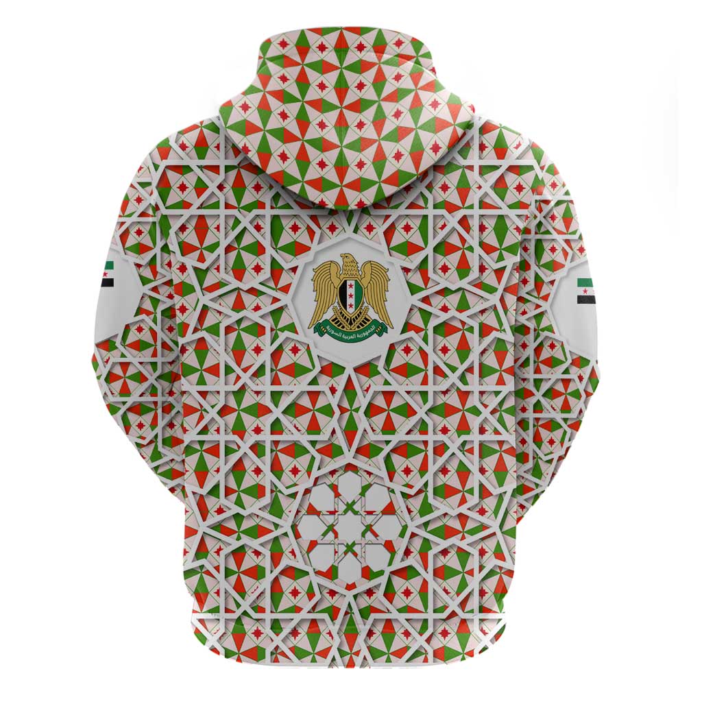 Syria Geometric Pattern Hoodie with Traditional Arab Tile Motif and Flag Emblem TS04