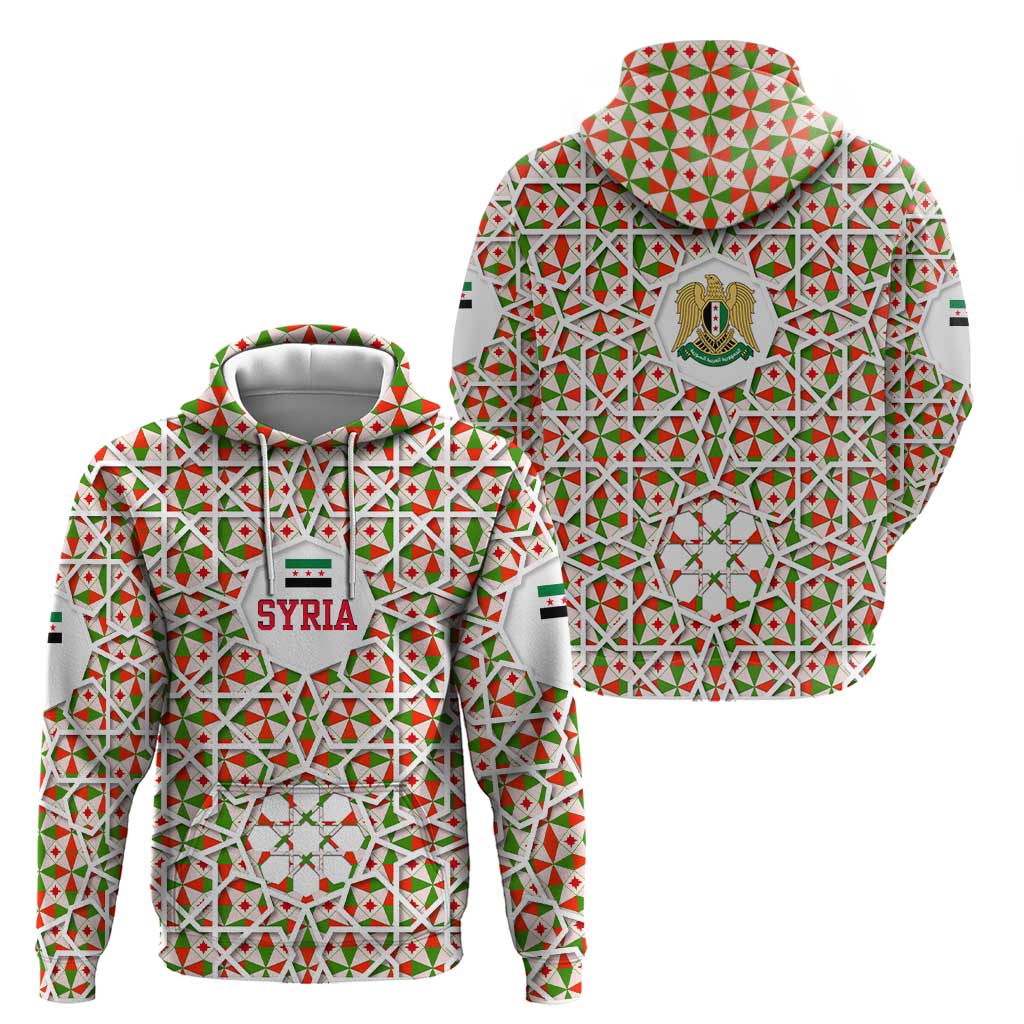 Syria Geometric Pattern Hoodie with Traditional Arab Tile Motif and Flag Emblem TS04
