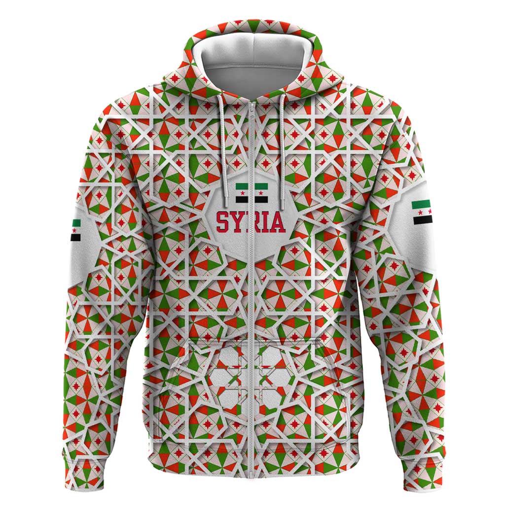 Syria Geometric Pattern Hoodie with Traditional Arab Tile Motif and Flag Emblem TS04