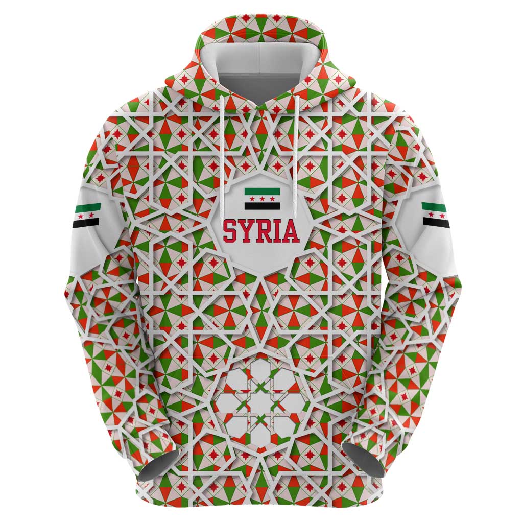Syria Geometric Pattern Hoodie with Traditional Arab Tile Motif and Flag Emblem TS04