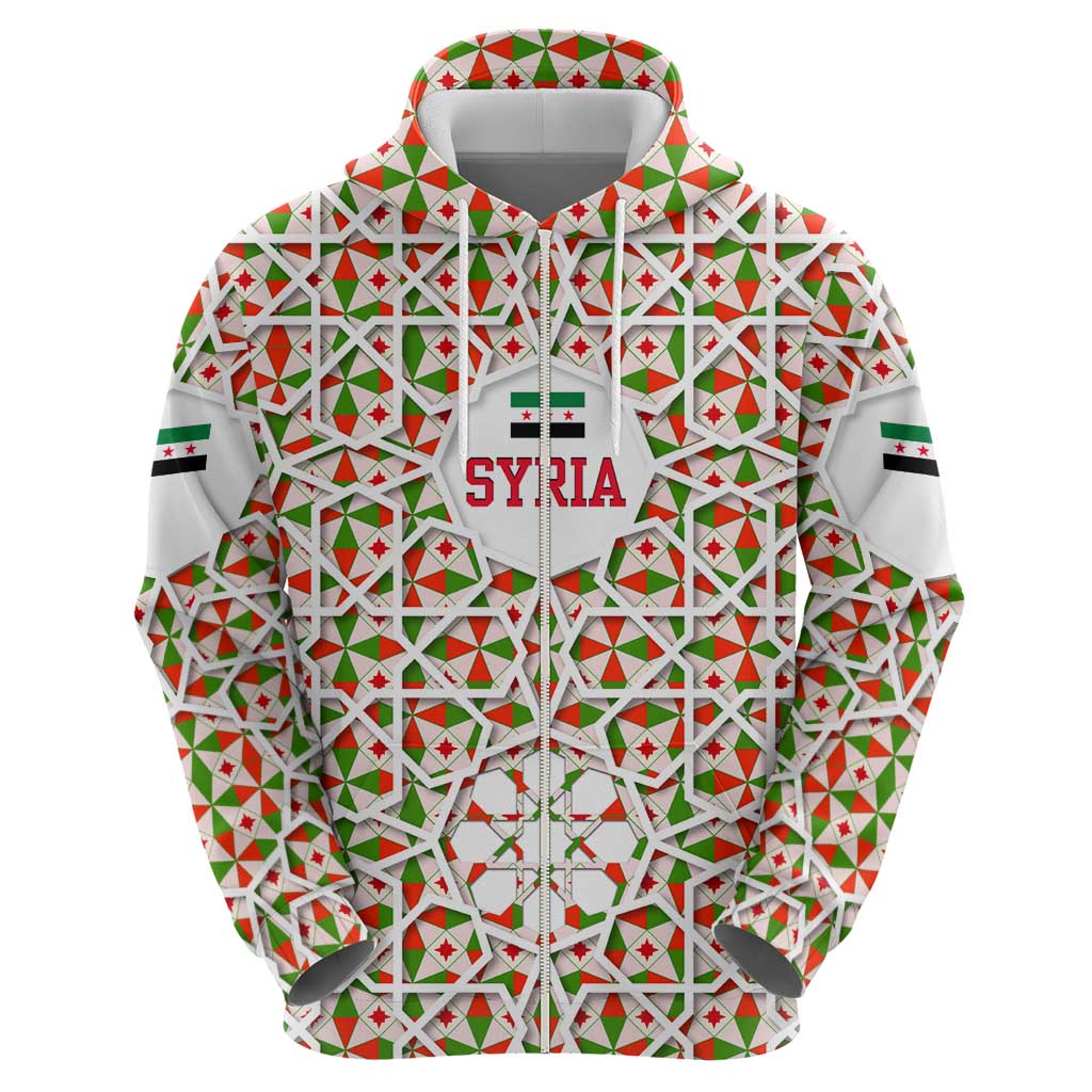 Syria Geometric Pattern Hoodie with Traditional Arab Tile Motif and Flag Emblem TS04