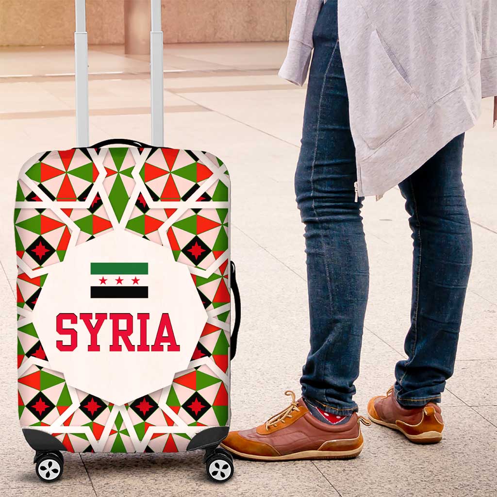 Syria Geometric Pattern Luggage Cover with Traditional Arab Tile Motif and Flag Emblem TS04