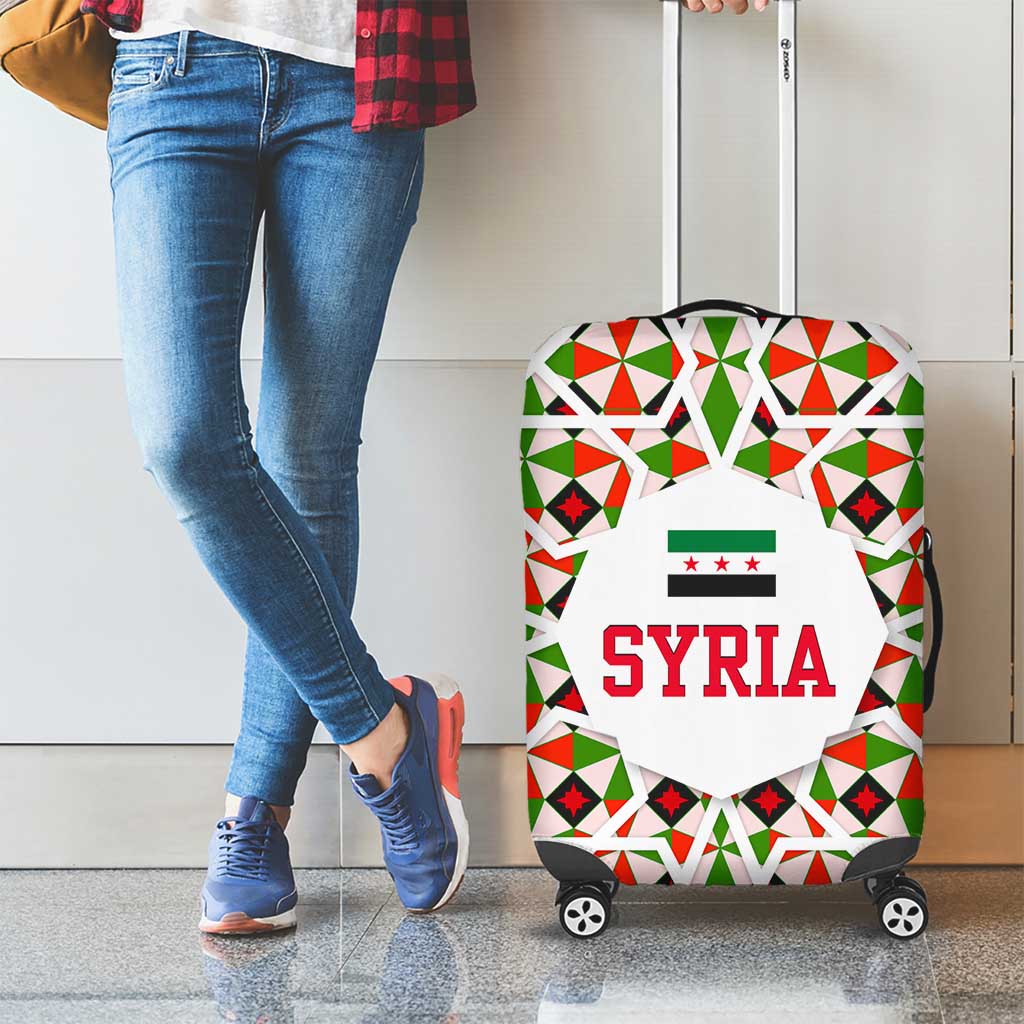 Syria Geometric Pattern Luggage Cover with Traditional Arab Tile Motif and Flag Emblem TS04