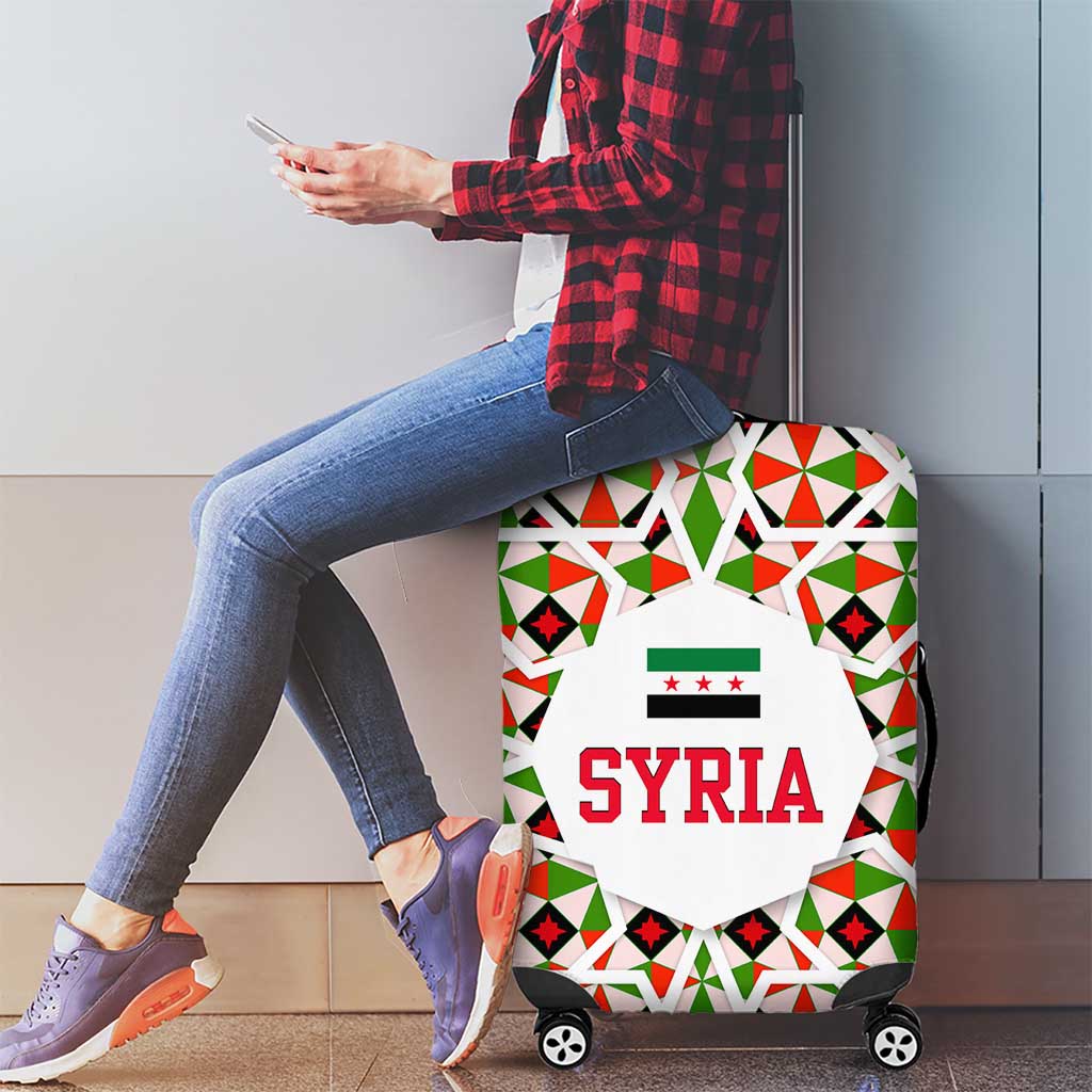 Syria Geometric Pattern Luggage Cover with Traditional Arab Tile Motif and Flag Emblem TS04