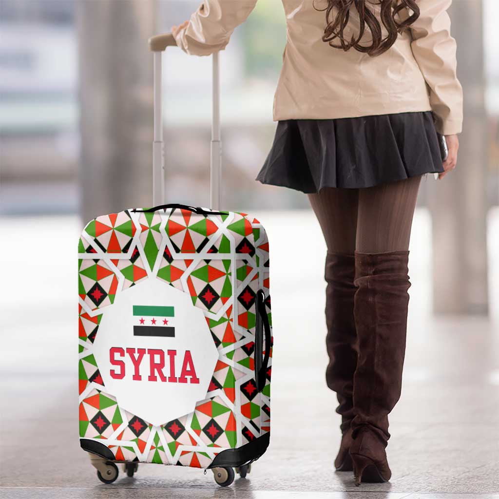 Syria Geometric Pattern Luggage Cover with Traditional Arab Tile Motif and Flag Emblem TS04