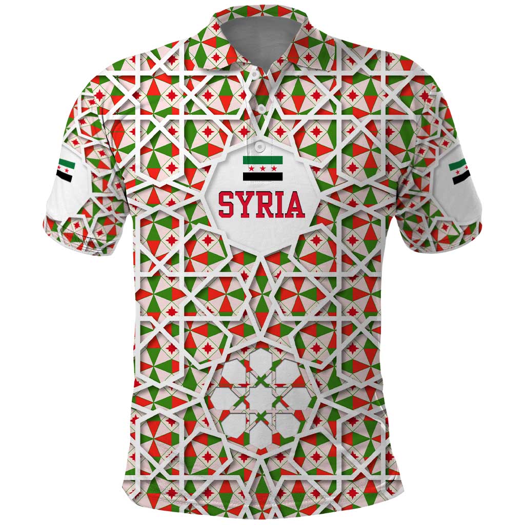Syria Geometric Pattern Polo Shirt with Traditional Arab Tile Motif and Flag Emblem TS04