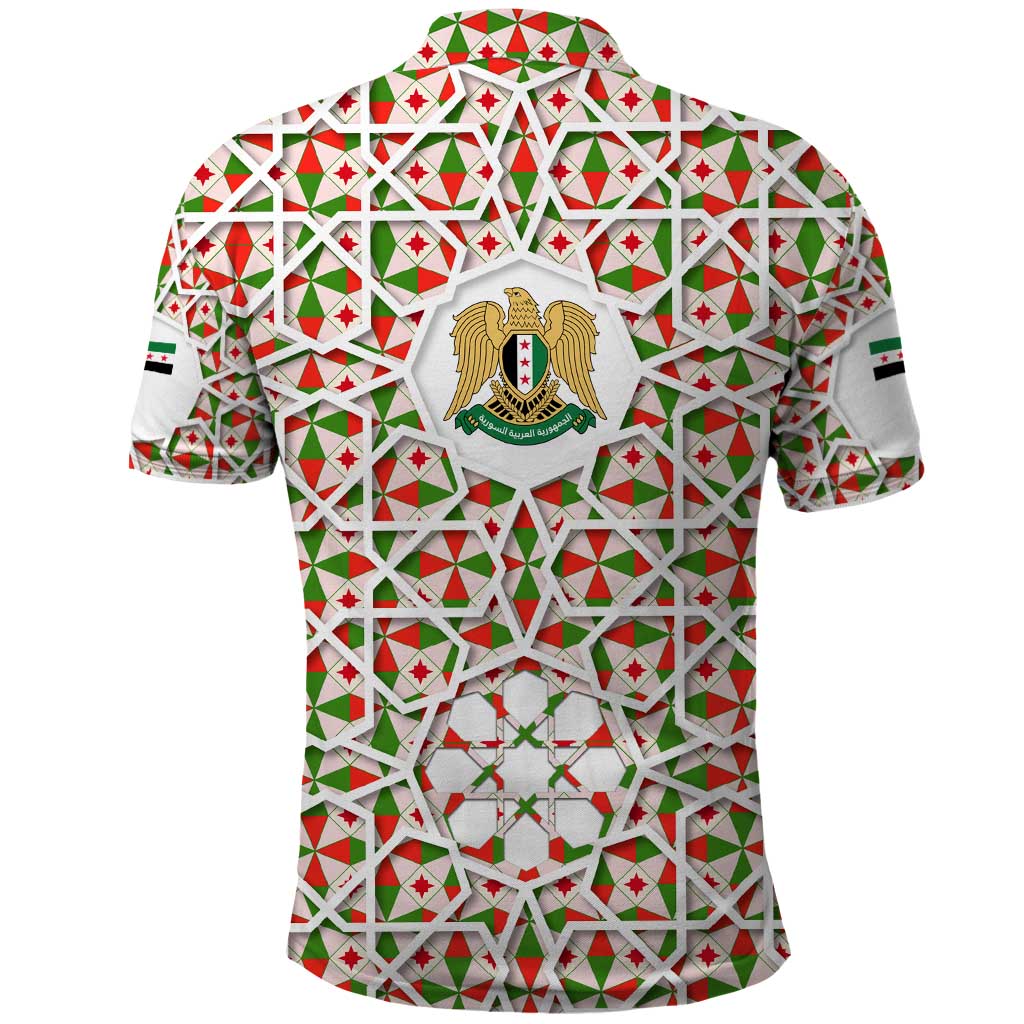 Syria Geometric Pattern Polo Shirt with Traditional Arab Tile Motif and Flag Emblem TS04