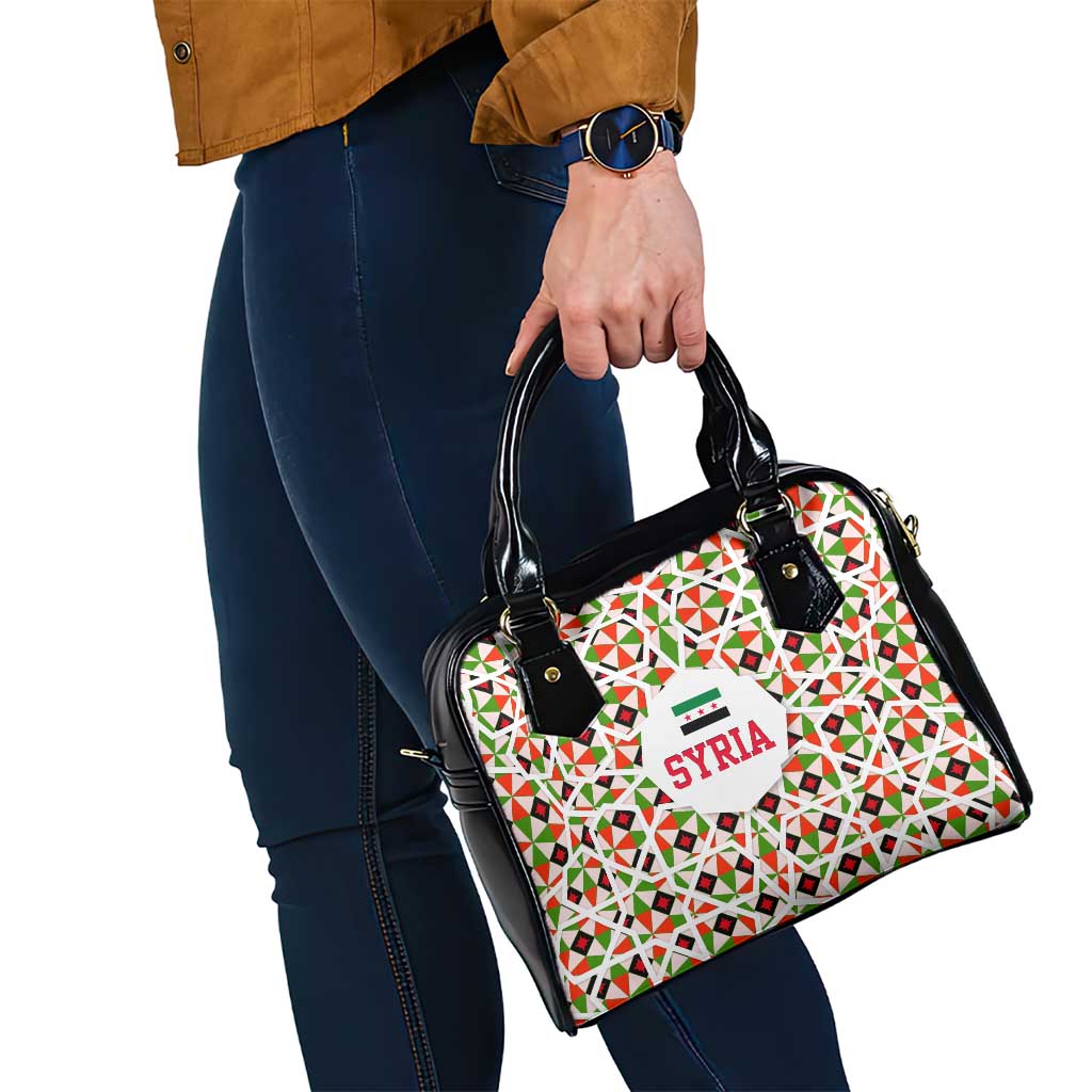 Syria Geometric Pattern Shoulder Handbag with Traditional Arab Tile Motif and Flag Emblem TS04