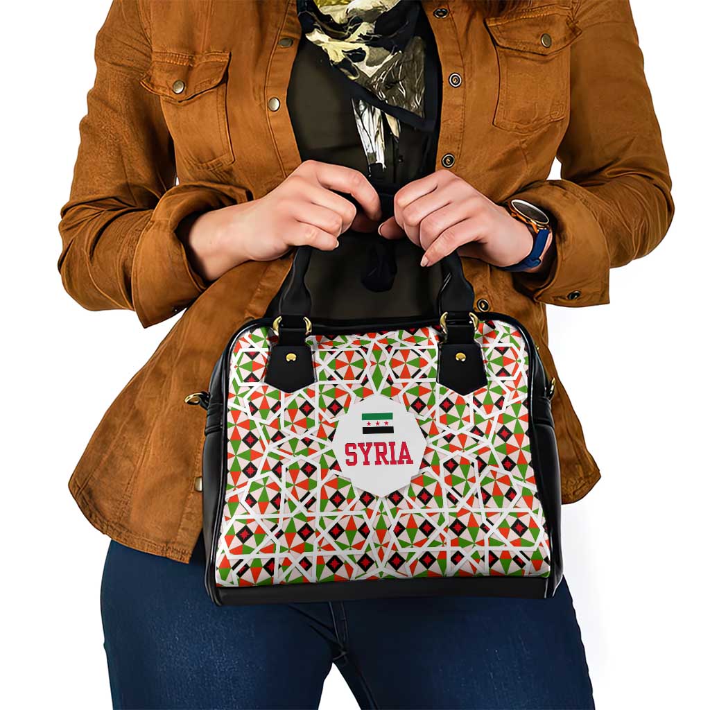 Syria Geometric Pattern Shoulder Handbag with Traditional Arab Tile Motif and Flag Emblem TS04
