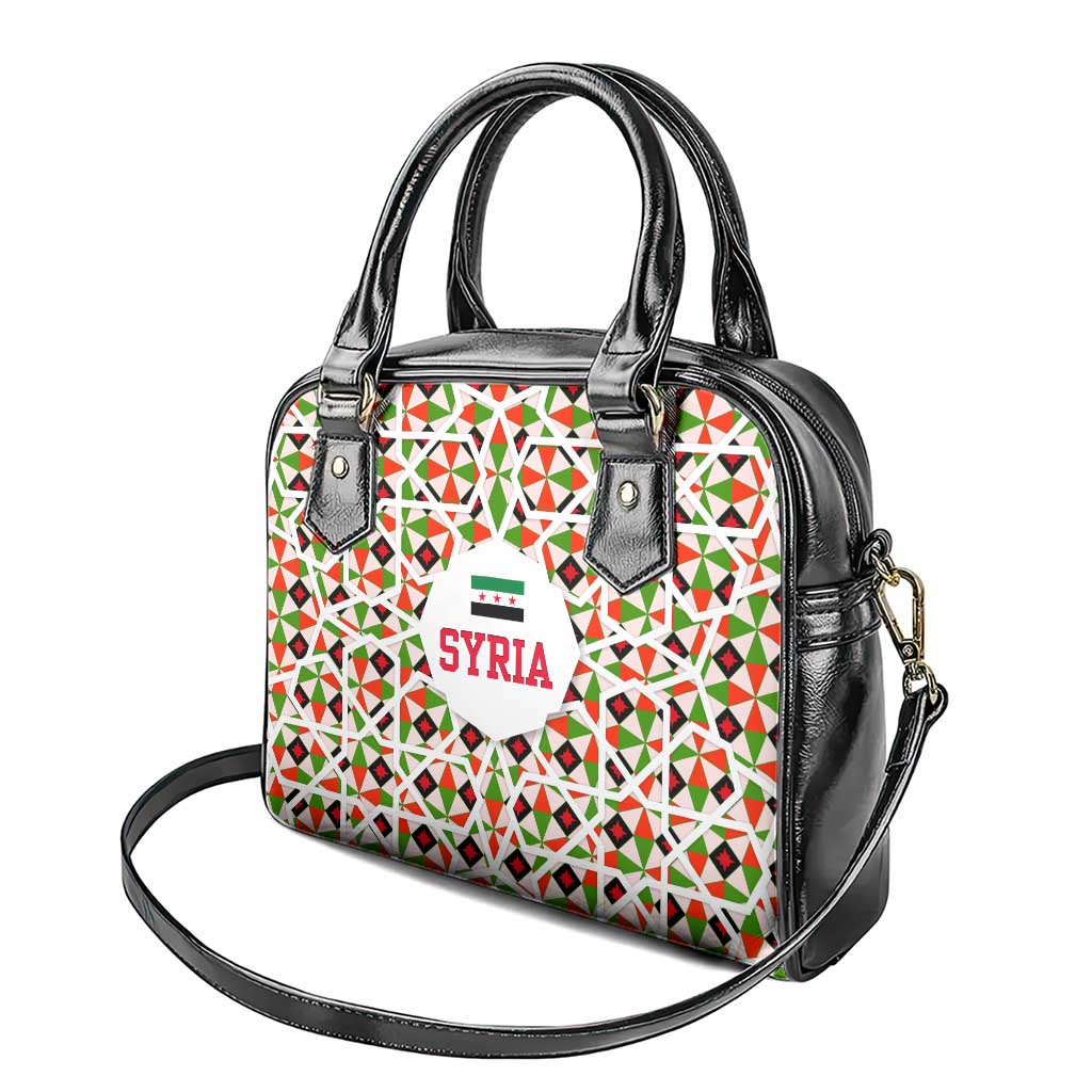 Syria Geometric Pattern Shoulder Handbag with Traditional Arab Tile Motif and Flag Emblem TS04