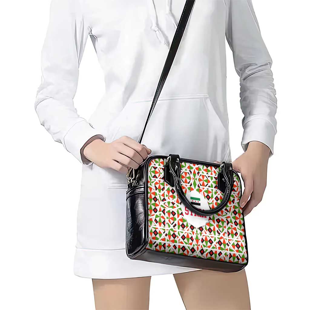 Syria Geometric Pattern Shoulder Handbag with Traditional Arab Tile Motif and Flag Emblem TS04
