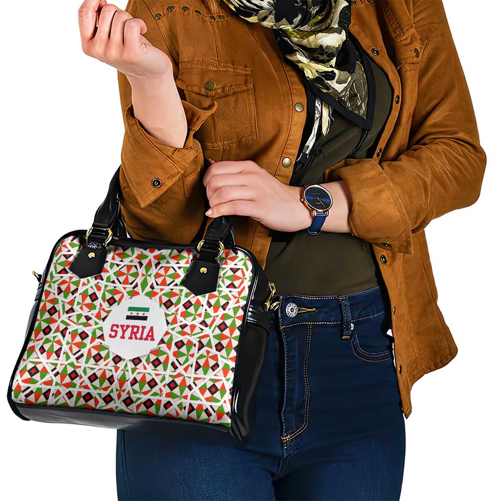 Syria Geometric Pattern Shoulder Handbag with Traditional Arab Tile Motif and Flag Emblem TS04