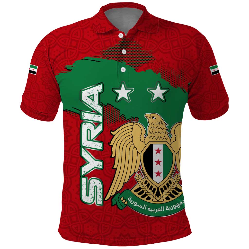 Syria National Emblem Polo Shirt with Map and Flag Pattern TS04