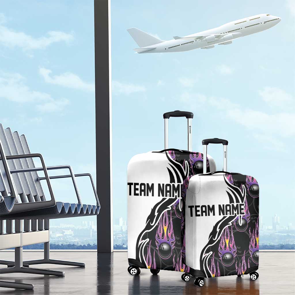 Personalized Bowling Flame Luggage Cover Black and White Split Pattern and Purple Fireball Graphics TS04