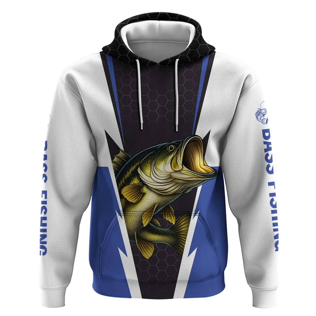 Personalized Bass Fishing Hoodie Jumping Fish and Blue White Lightning Pattern Design TS04