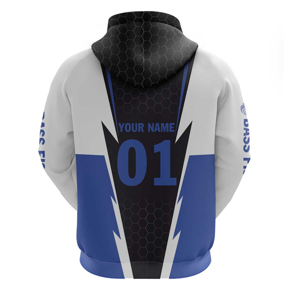 Personalized Bass Fishing Hoodie Jumping Fish and Blue White Lightning Pattern Design TS04