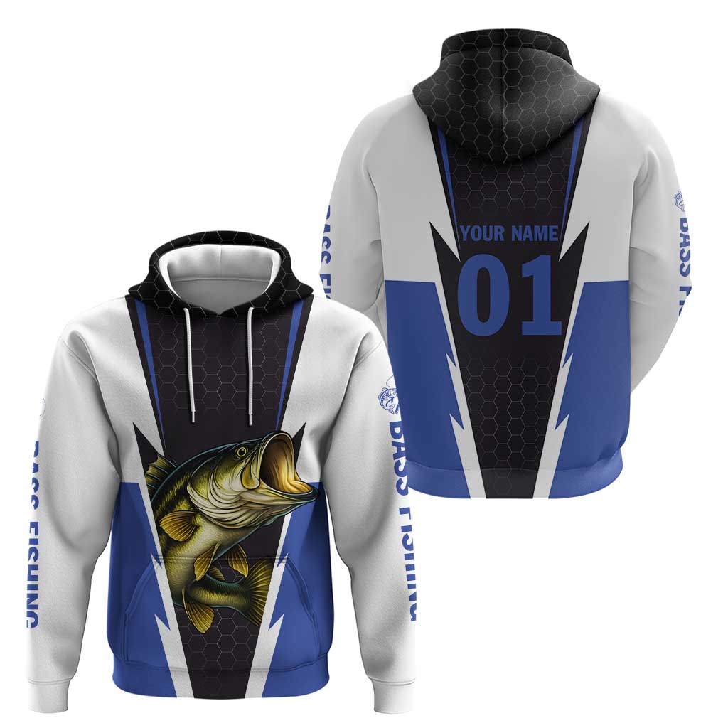 Personalized Bass Fishing Hoodie Jumping Fish and Blue White Lightning Pattern Design TS04