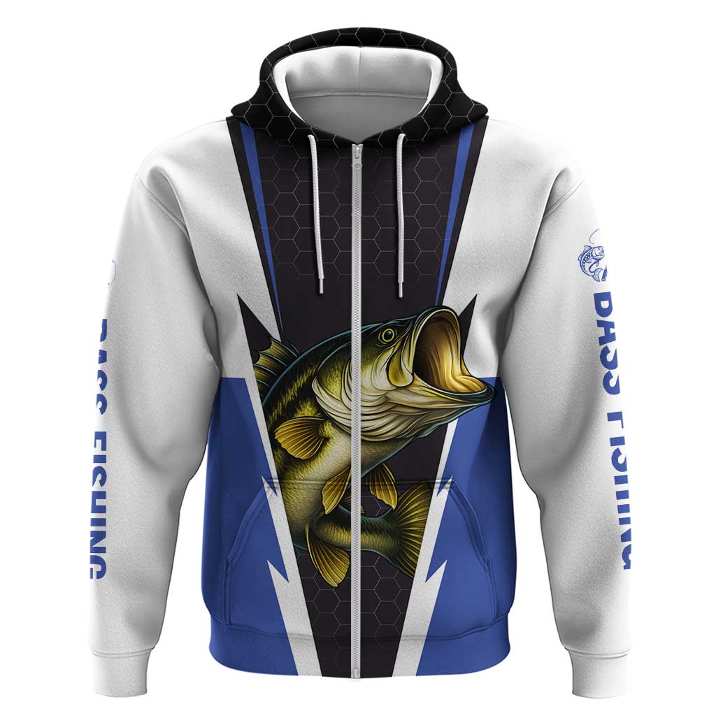 Personalized Bass Fishing Hoodie Jumping Fish and Blue White Lightning Pattern Design TS04