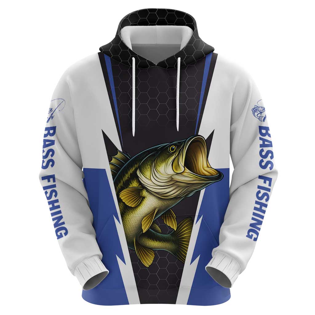 Personalized Bass Fishing Hoodie Jumping Fish and Blue White Lightning Pattern Design TS04