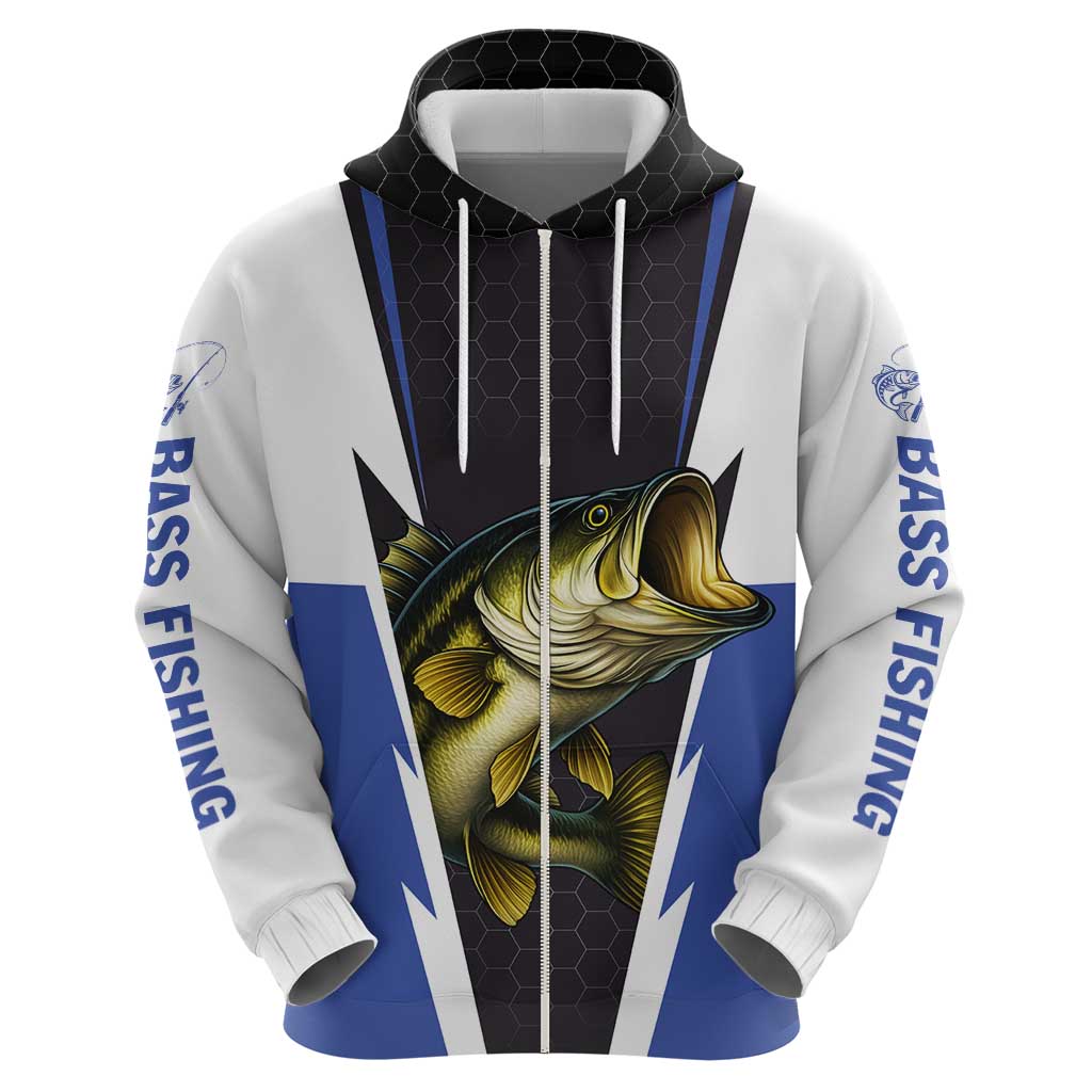 Personalized Bass Fishing Hoodie Jumping Fish and Blue White Lightning Pattern Design TS04