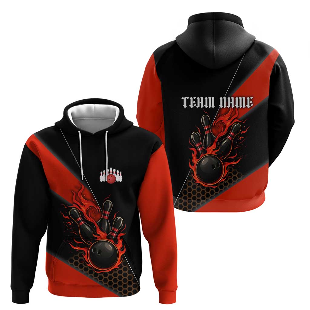 Personalized Bowling Tournament Hoodie Ball Strike Black And Red Custom Bowling Team TS04