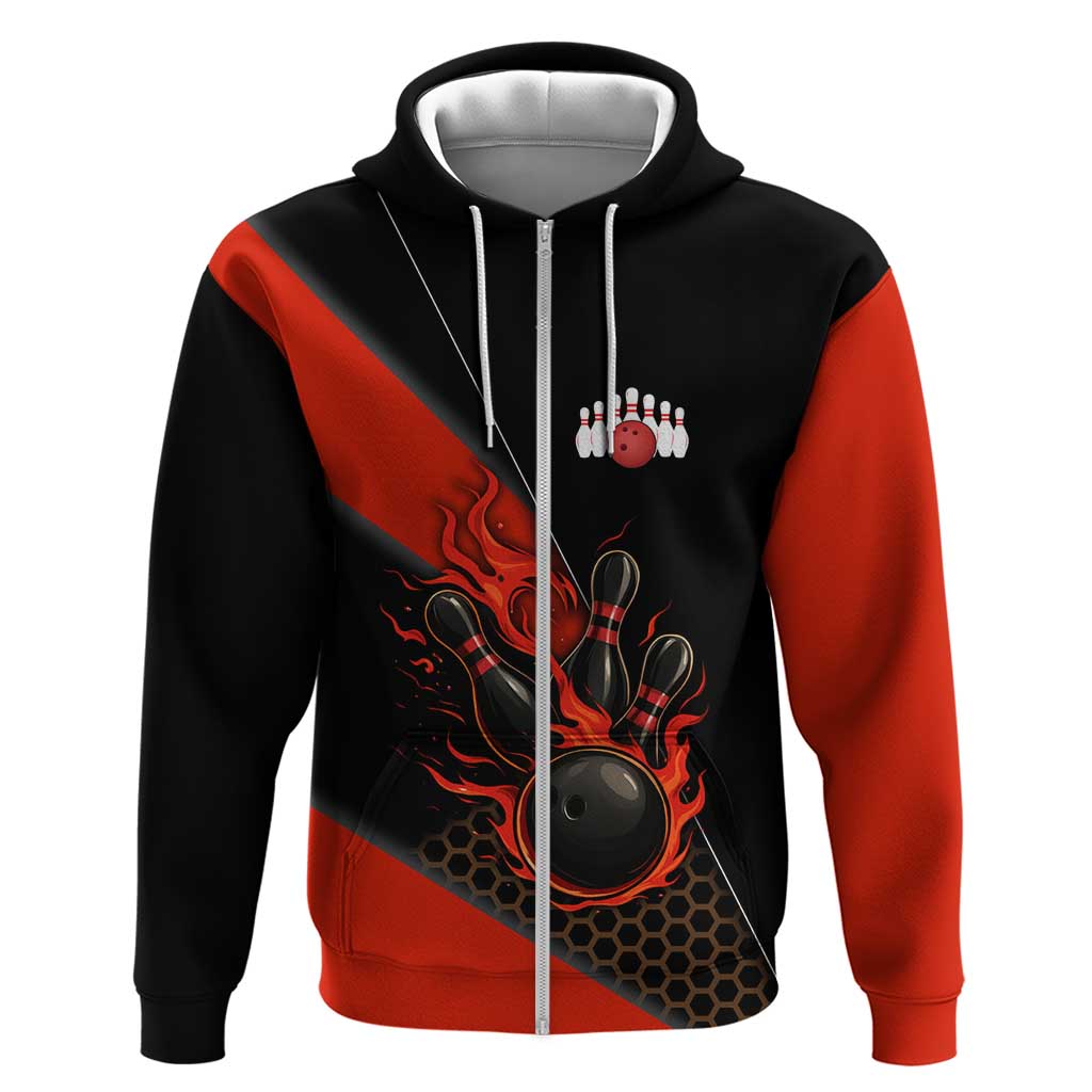 Personalized Bowling Tournament Hoodie Ball Strike Black And Red Custom Bowling Team TS04