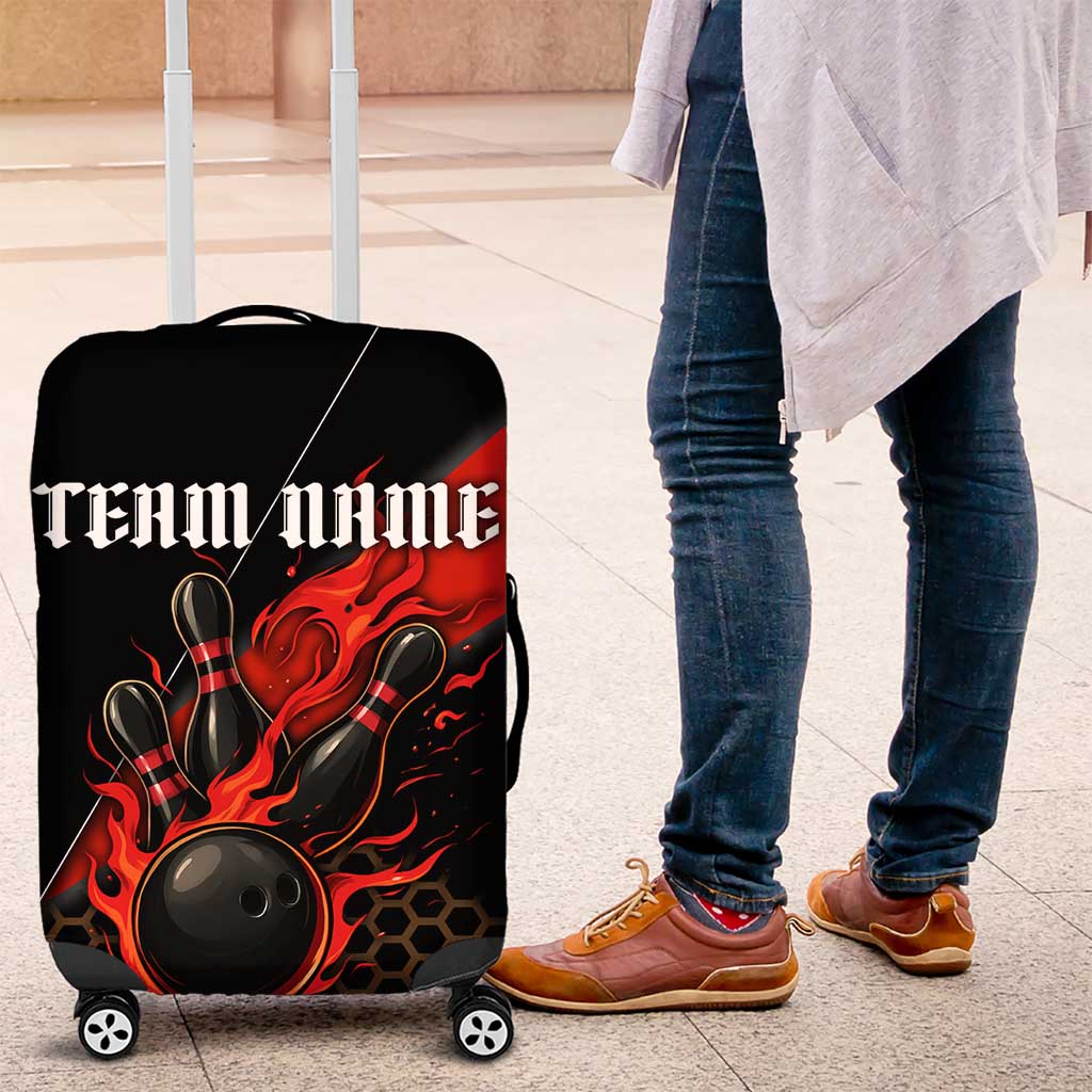 Personalized Bowling Tournament Luggage Cover Ball Strike Black And Red Custom Bowling Team TS04