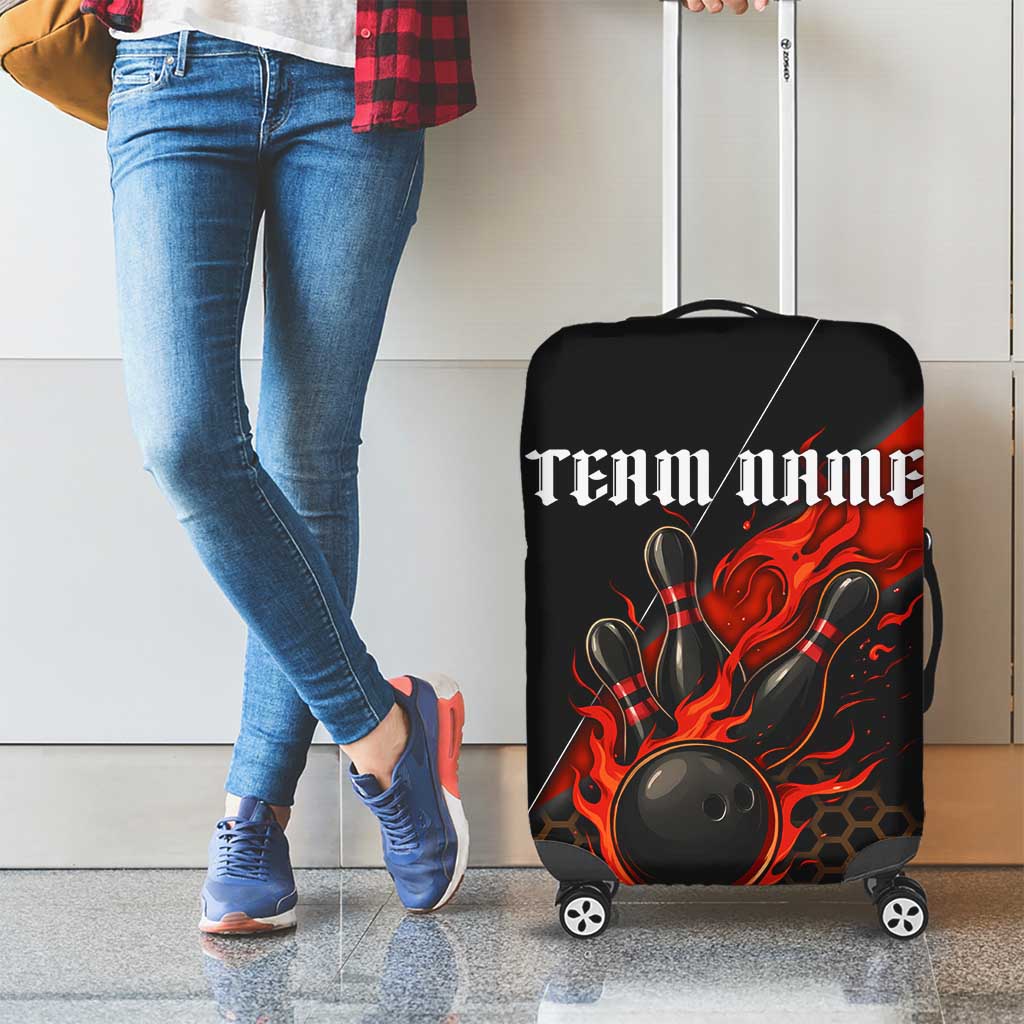 Personalized Bowling Tournament Luggage Cover Ball Strike Black And Red Custom Bowling Team TS04