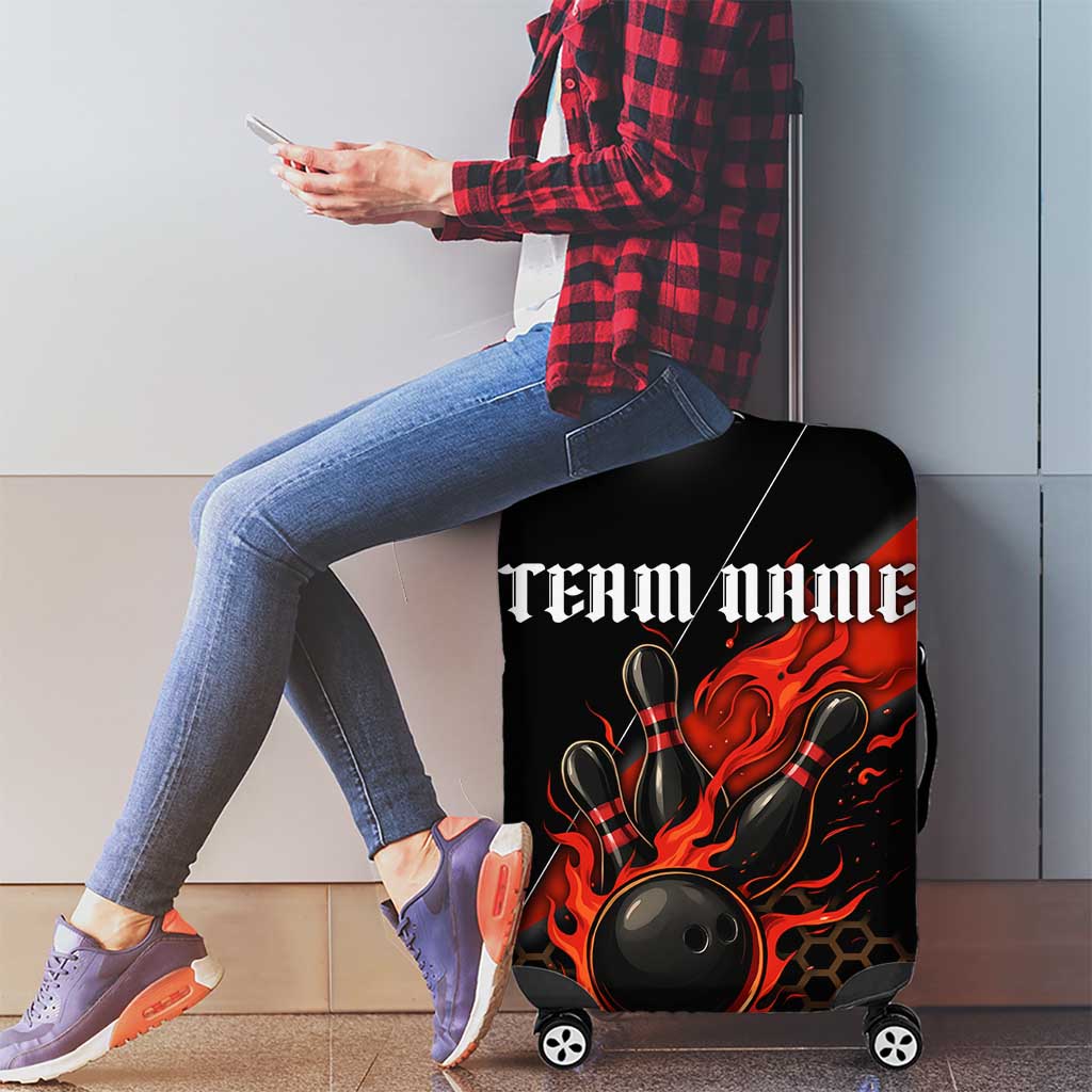 Personalized Bowling Tournament Luggage Cover Ball Strike Black And Red Custom Bowling Team TS04