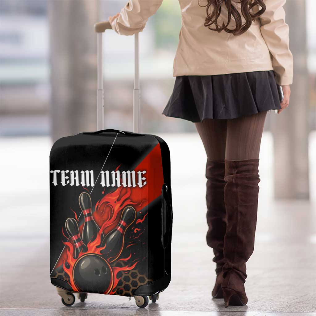 Personalized Bowling Tournament Luggage Cover Ball Strike Black And Red Custom Bowling Team TS04