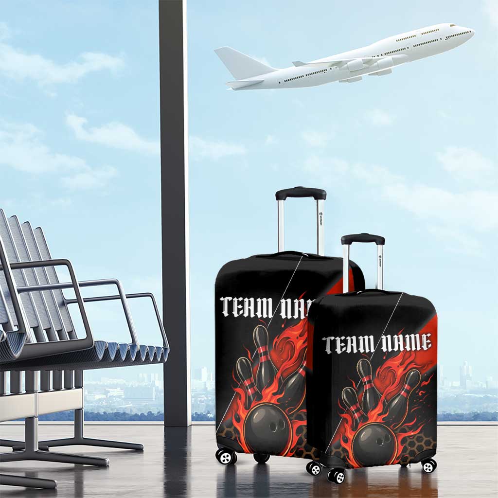 Personalized Bowling Tournament Luggage Cover Ball Strike Black And Red Custom Bowling Team TS04