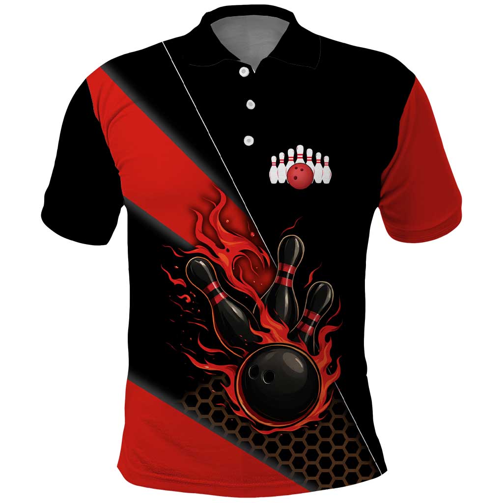 Personalized Bowling Tournament Polo Shirt Ball Strike Black And Red Custom Bowling Team TS04