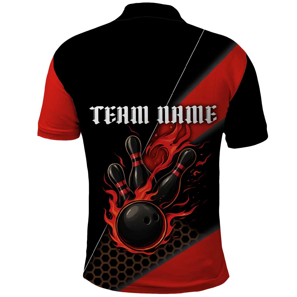 Personalized Bowling Tournament Polo Shirt Ball Strike Black And Red Custom Bowling Team TS04