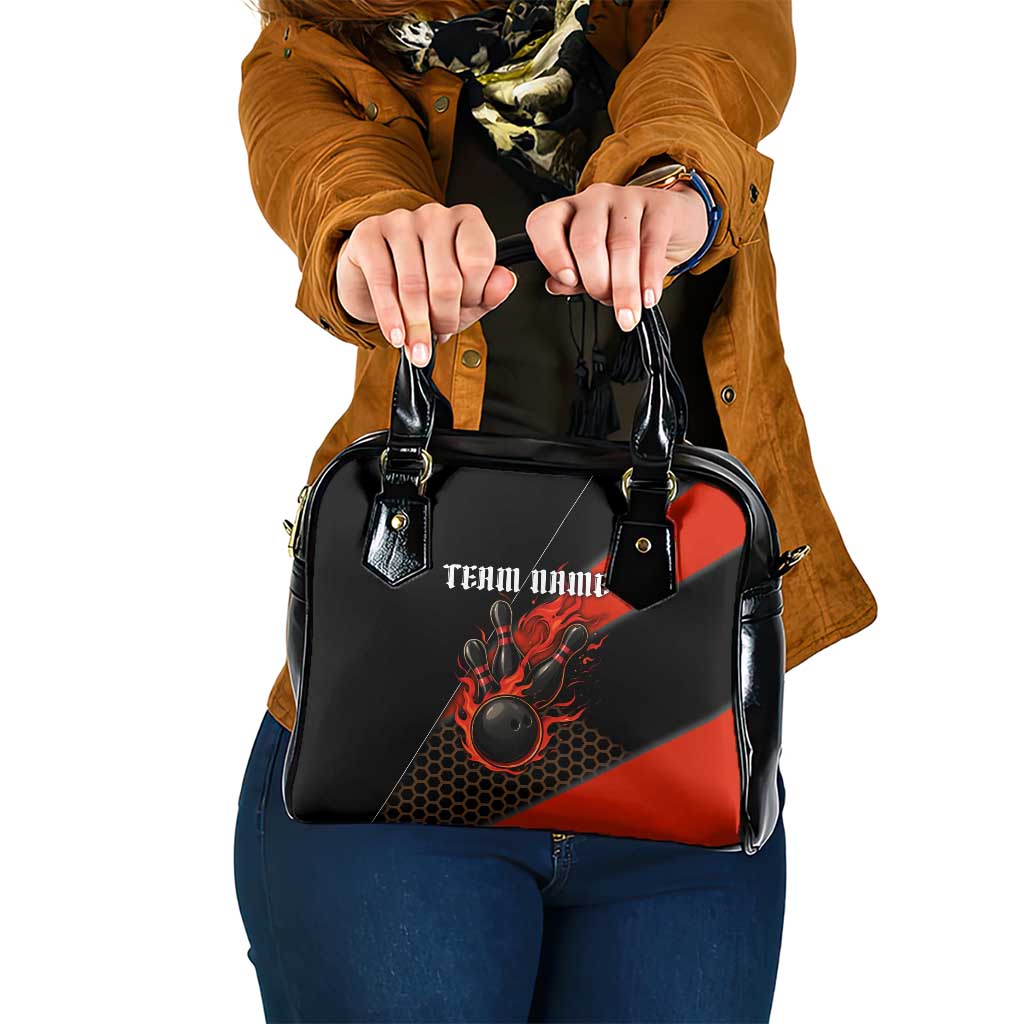 Personalized Bowling Tournament Shoulder Handbag Ball Strike Black And Red Custom Bowling Team TS04