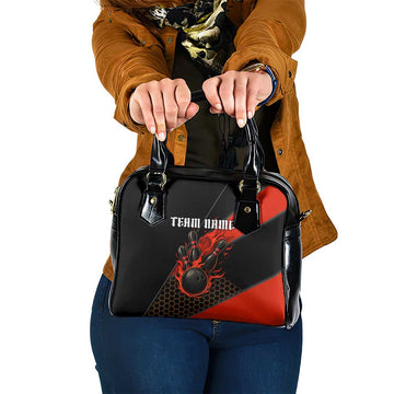 Personalized Bowling Tournament Shoulder Handbag Ball Strike Black And Red Custom Bowling Team TS04