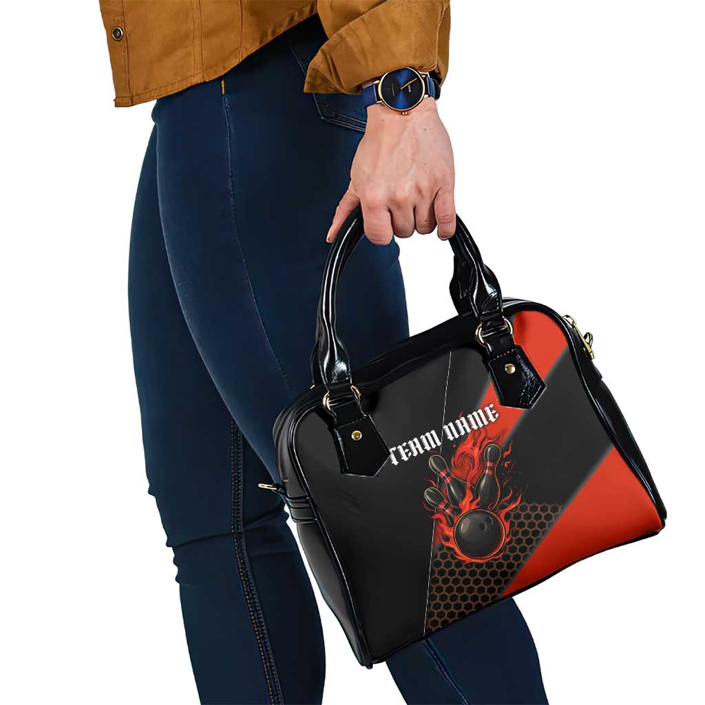 Personalized Bowling Tournament Shoulder Handbag Ball Strike Black And Red Custom Bowling Team TS04