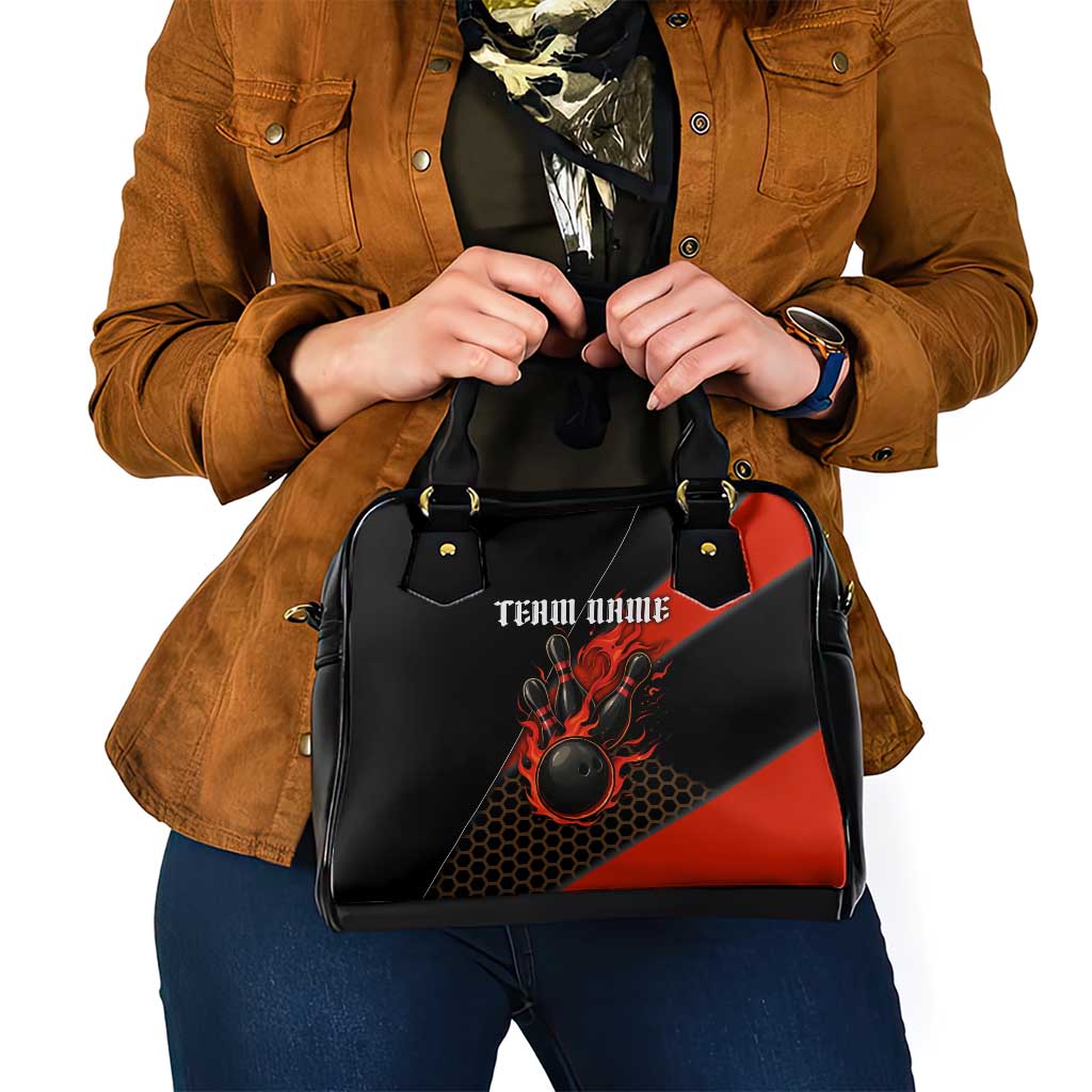 Personalized Bowling Tournament Shoulder Handbag Ball Strike Black And Red Custom Bowling Team TS04