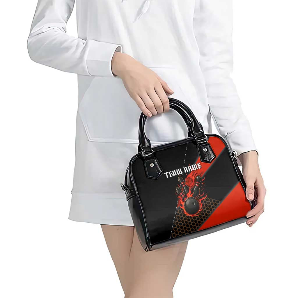 Personalized Bowling Tournament Shoulder Handbag Ball Strike Black And Red Custom Bowling Team TS04