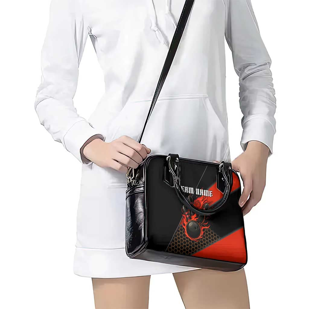 Personalized Bowling Tournament Shoulder Handbag Ball Strike Black And Red Custom Bowling Team TS04