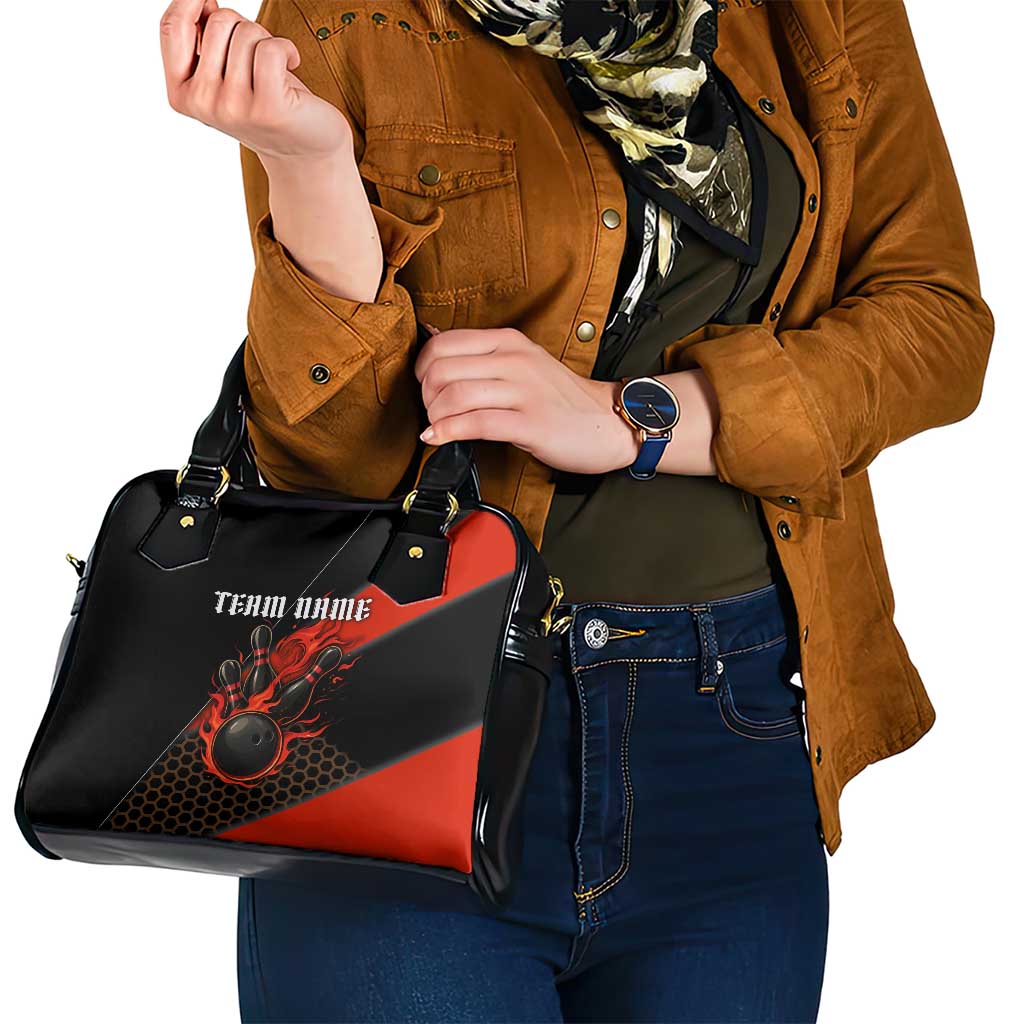 Personalized Bowling Tournament Shoulder Handbag Ball Strike Black And Red Custom Bowling Team TS04