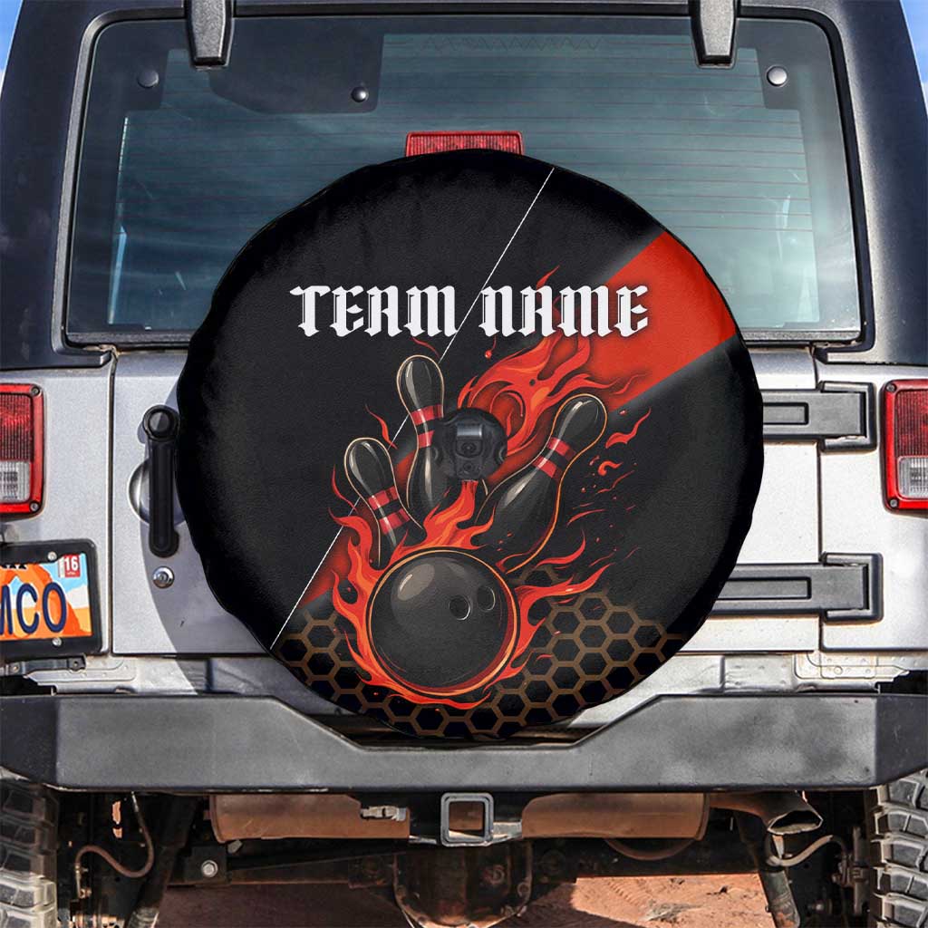 Personalized Bowling Tournament Spare Tire Cover Ball Strike Black And Red Custom Bowling Team TS04