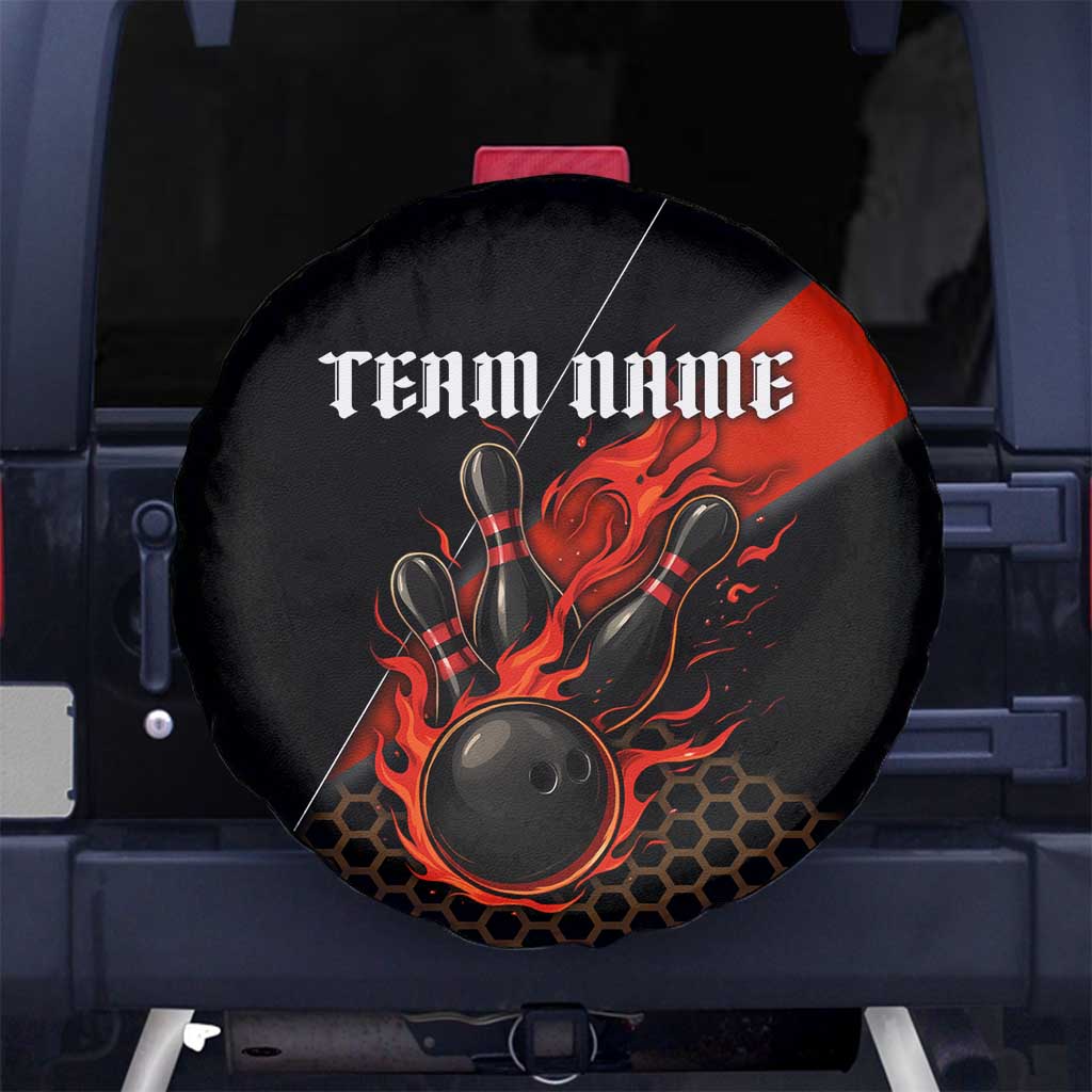 Personalized Bowling Tournament Spare Tire Cover Ball Strike Black And Red Custom Bowling Team TS04