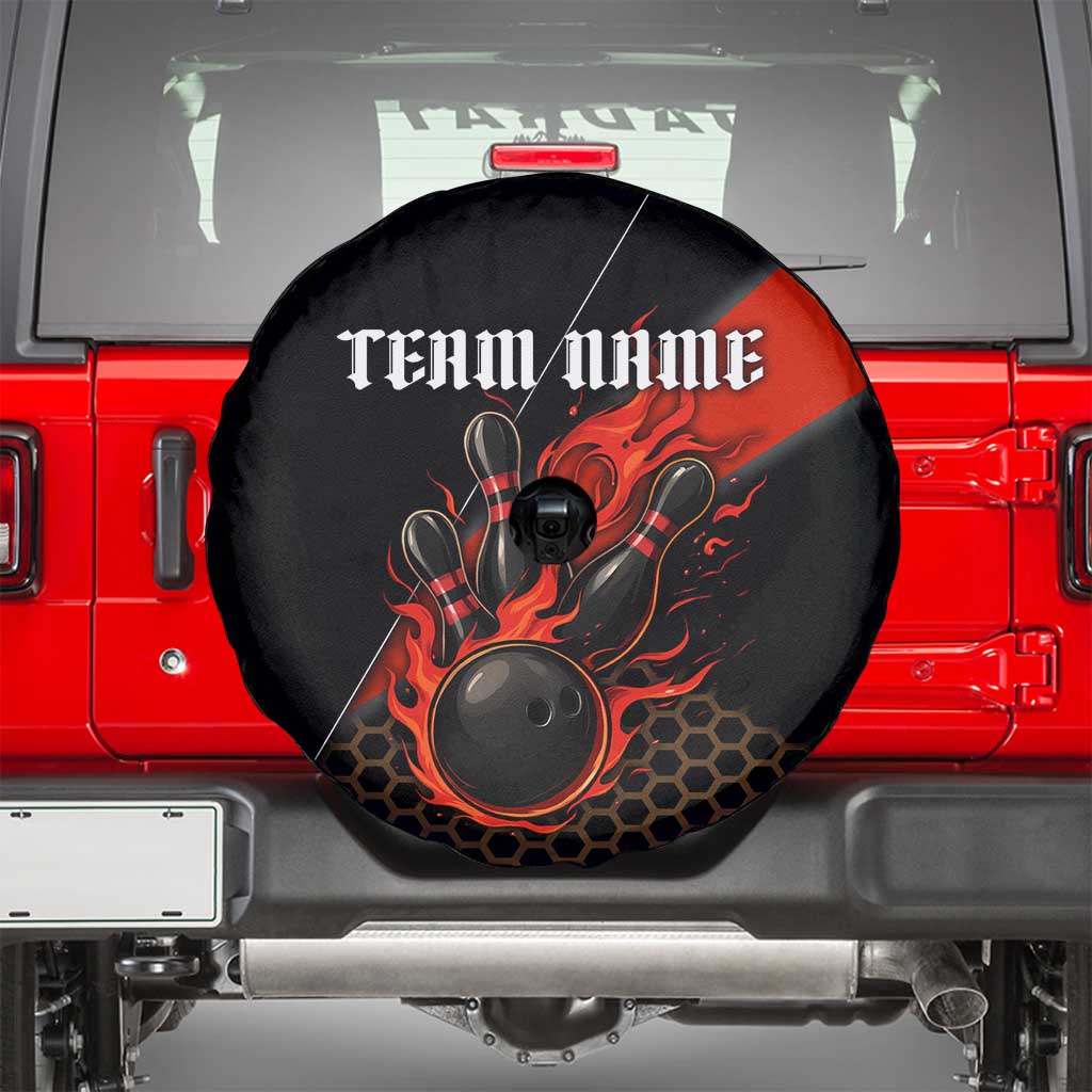 Personalized Bowling Tournament Spare Tire Cover Ball Strike Black And Red Custom Bowling Team TS04