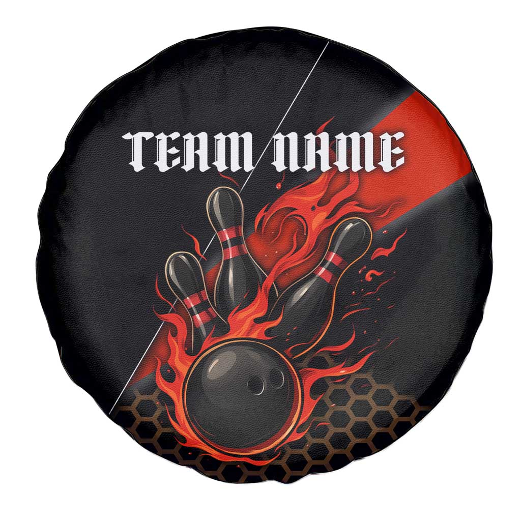 Personalized Bowling Tournament Spare Tire Cover Ball Strike Black And Red Custom Bowling Team TS04